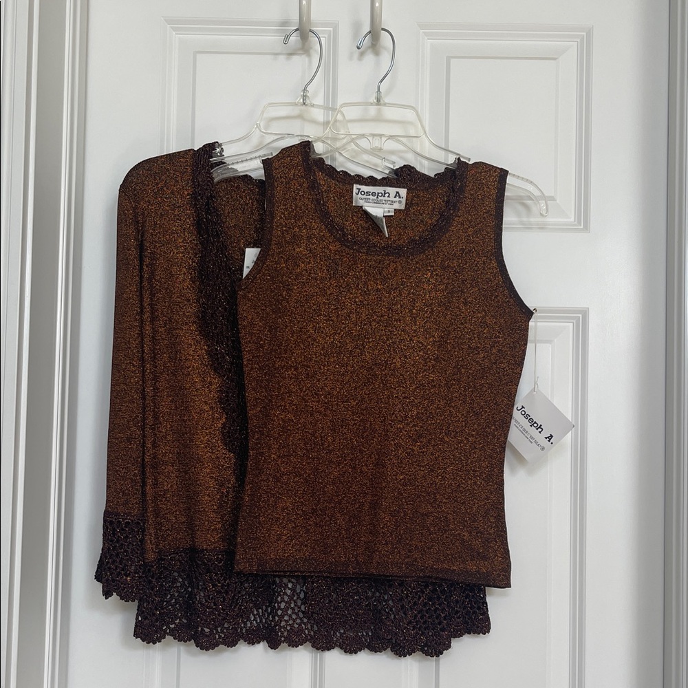 Joseph A Rich Brown Knit Top and Cardigan Set